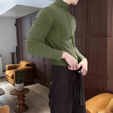 WIAOFELLAS  -  Men T Shirt Solid Color Knitted Turtleneck Long Sleeve Male Tee Tops Streetwear Fashion Casual Men Clothing S-5XL 2026