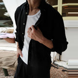 Wiaofellas  -  Stylish Mens Long Sleeve Linen Shirts Spring Autumn Daily Casual Slim Fit Cardigan Tops Men Retro Button-up Lapel Linen Shirt