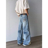 WIAOFELLAS  -  Vintage Summer Men's Broken Hole Design Wash Straight Denim Pant Fashion Trendy High-waisted Wide Leg Jeans Male 2A0026