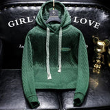 Wiaofellas  -  Male Clothes Aesthetic Hooded Sweatshirt for Men Green Solid New Rock Luxury Hoodies Loose Korean Style No Brand Cheap Autumn In