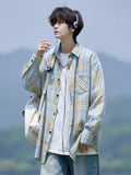 Wiaofellas  -  Trendy Summer Elegant Short Sleeve Plaid Shirt Men's American Casual Oversized Pocket T Shirts Y2K Streetwear Camisas