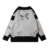 Wiaofellas Color Match Frayed Butterfly Hole Pullover Men's SweatersRound Neck Streetwear Casual Baggy Couple Knitted Clothes Oversized