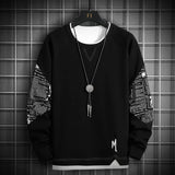 Wiaofellas  -  Crewneck Sweatshirt Men Patchwork Oversized Japanese Streetwear Hip Hop Black Hoodie Men Sweatshirts Hoodies