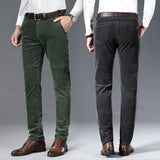 WIAOFELLAS  -  Plus Size 28-38 Men Pants Spring Autumn  Casual  Thicken Corduroy Slim Straight  Elastic Long Business Work Wear Trousers Black
