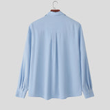 WIAOFELLAS  -  Men Shirt Solid Color Embroidery Lapel Long Sleeve Men Clothing Streetwear Loose Korean Style Fashion Male Shirts Tops