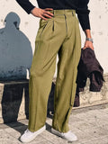 Wiaofellas  -  Streetwear Fashion Mens Suit Pants Spring Summer Casual Loose Straight Trousers Men Vintage Solid Belt-up High Waist Pants