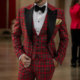 Wiaofellas  -  Scottish plaid Men Suits Slim Fit Wedding Groom Tuxedo for Prom Party Peak Lapel Male Suit 3 Piece (Jacket+Vest+Pants)