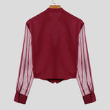 WIAOFELLAS  -  Men Shirt Mesh Patchwork V Neck Long Sleeve Transparent Sexy Casual Male Shirts Streetwear Fashion Party Camisas