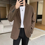WIAOFELLAS  -  Shoulder Padded Blazer Men Slim Fit Fashion Social Mens Dress Jacket Korean Casual Suit Jacket Mens Office Formal Jackets Coat