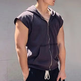 Wiaofellas  -  Large Size Mens Casual Sleeveless Sweatshirt Hoodie Summer Sports Zipper Cardigan Waistcoat Training Fitness Vest Jacket