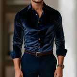 WIAOFELLAS  -  Vintage Mens Velvet Shirt Tops Autumn Winter Business Casual Solid Color Shirts Men Clothing Classic Button-up Lapel Cardigans