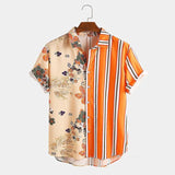 Wiaofellas  -  New Men's Beach Shirts Hot Sale Hawaiian Color Matching Striped Shirt Men Casual Oversized Short Sleeve Shirt Chemise Homme