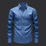 WIAOFELLAS  -  Fashionable Men's Linen Long-sleeved Shirt Gold Thread Gold Linen Striped Retro Casual Loose Cardigan