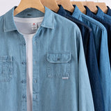 WIAOFELLAS  -  Unisex Vintage Distressed Denim Shirt Men's Loose Fit Long Sleeve Casual BF Style Thin Outerwear Outdoor Camping Thin Coat