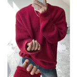 WIAOFELLAS  -  Winter Sweater Men Warm Solid Color Knitted Pullover Men Oversized Korean Loose Long Sleeved Sweater Mens Jumper Clothes