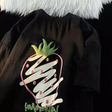 WIAOFELLAS  -  Fashionable Cotton Short Sleeve T-Shirt Couple Casual Loose Fit Summer Ins Casual Top For Men And Women Korean Style With Strawb