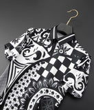 WIAOFELLAS  -  Geometric Love Printed Shirt Men Short Sleeve Casual Shirts High Quality Business and Social Formal Shirt Party Tuxedo Blouse