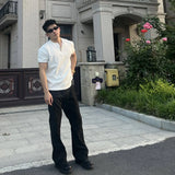 WIAOFELLAS  -  T Shirts for Men Summer New High-end Advanced Casual Simple Breathable and Versatile Half-zipper Waffle Short-sleeved T-shirt