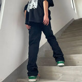 WIAOFELLAS  -  Spring American Cargo Pants Men Vintage Loose Skinny Straight Brown Jeans High Street Hems Zippered Denim Trousers