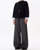 WIAOFELLAS  -  Retro old money style draped casual trousers for men and women loose floral gray texture high-end straight pants