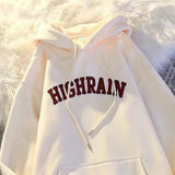 Wiaofellas  -  American Style Casual Hoodie Letter Print Loose Fit Unisex Autumn Winter Versatile Couple's Wear Cotton Long Sleeve Coat