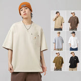 Wiaofellas 100% Cotton Men's Riveted Cargo T-shirt Poacket Men's and Women's Summer Short Sleeve T Shirts Tide Brand Cotton Base Style