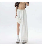 WIAOFELLAS  -  New Summer Men's Casual Pants Solid Color Drawstring Straight Trousers Elastic Waist Wide Leg Baggy Male Bottom