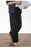 Wiaofellas  -  Mens Cropped Linen Blend Dress Pants Casual Drawstring High Waist Breathable Suit Trousers Japanese Clean Fit Straight Trousers