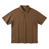 Wiaofellas  -  Summer New American Half-zipper Slit Short-sleeved T-shirt Simple Versatile Lapel Polo Shirt