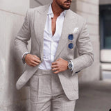 Wiaofellas  -  Linen Suits For Men Beach Wedding Slim Fit Jacket Pants 2 Piece Set Smart Casual Blazer Trouser High Quality Males Clothing