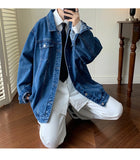 WIAOFELLAS  -  New Blue Denim Jacket Men Vintage Jean Coats Streetwear Fashion Casual Men Jean Jackets Solid Color Turn Down Collar Denim Coats