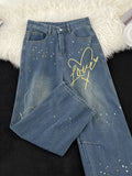 WIAOFELLAS  -  Retro American Casual Embroidered Loose Wide Leg Jeans Men Women Spring Autumn Trendy Brand High Waist Straight Tube Pants