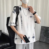 Wiaofellas  -  Tie-dyed Short-sleeved T-shirt Men's Loose Design and Casual Half-sleeved
