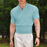 WIAOFELLAS  -  Men T Shirt Solid Color Shiny V Neck Sleeveless Summer Streetwear Male Tee Tops Fashion Casual Men Clothing S-5XL