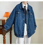 WIAOFELLAS  -  New Blue Denim Jacket Men Vintage Jean Coats Streetwear Fashion Casual Men Jean Jackets Solid Color Turn Down Collar Denim Coats