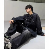 Wiaofellas  -  High Street Washed Denim Jacket Mens Trends New Spring Streetwear Single Breasted Casual Hip Hop Coats Loose Cowboy Outwear