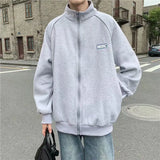 Wiaofellas  -  Velvet Cardigan Sweatshirt Men's Loose Korean Sports Jacket Trendy Hong Kong Style Stand Up Collar Jacket