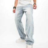 WIAOFELLAS  -  Spring Autumn  New Men's Jeans Korean Casual Pants High Street Straight Student Loose Wide Black Grey Blue Baggy Denim Pant