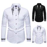 Wiaofellas  -  Men Long Sleeve Shirts Floral Collar Mens Dress Shirt Male Groomsman Clothes Chemise Hemd Homme Shirts S65