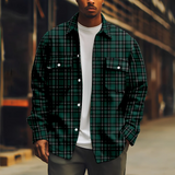 WIAOFELLAS  -  Casual Men's Jacket red and green stripe Patchwork Long Sleeve Fashion Turn-down Collar Button Coat Casual Streetwear
