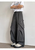 WIAOFELLAS  -  Men's Casual Pants Drawstring Solid Color Pleated Design Menswear Side Big Pokcets Elastic Waist Male Trousers New