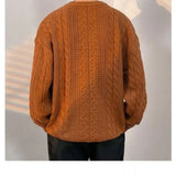 WIAOFELLAS  -  Twist Sweater Men Spring and Autumn New Spliced pullovers O-Neck Fashion Solid Color Loose Casual Long-sleeved Knitted Top