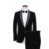 Wiaofellas  -  Formal Men's Suits Slim Fit Groom Tuxedo For Wedding Prom 2 Pcs Shawl Collar Male Suit Velvet Smoking Jacket (Blazer+Pants)
