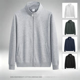 Wiaofellas  -  300g Premium China Cotton Zip Up Hoodie Solid Color Stand Collar Casual Unisex Streetwear Jacket for Spring Autumn