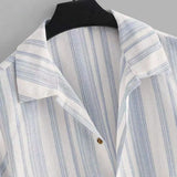 Wiaofellas  -  Men's Retro Striped Short Sleeve Shirt Summer Lightweight Loose Fit Casual Shirts Youth Streetwear Breathable Top