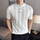 WIAOFELLAS  -  High-end Knit Men T Shirts Short Sleeved Slim Fit Korean Male Casual T-shirt Tops Streetwear Summer Thin Solid Camiseta Hombre