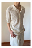 WIAOFELLAS  -  Fashion Men's Knit Hollow Out Texture Solid Color Shirts Trendy Single-breasted Lapel Casual Tops Male Summer
