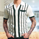 WIAOFELLAS  -  Mens Retro Business Polo Shirt Stripe Pattern Luxury Short Sleeve Casual Knitted Golf Wear Spring And Summer New Style