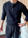 WIAOFELLAS  -  Fall Winter Daily Casual Mens Sweaters Trendy Solid Color Buttoned O Neck Knitted Henley Shirts Men Fashion Long Sleeve Jumpers