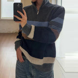 WIAOFELLAS  -  Fall Winter New Casual Knit Polo Sweaters Men Vintage Striped Crochet Knitting Jumper Tops Mens Trendy Long Sleeve Slim Sweater